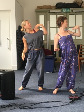 Movement director Tara D'Arquian in rehearsal with Jemima Foxtrot for 'Above the Mealy-Mouthed Sea'.